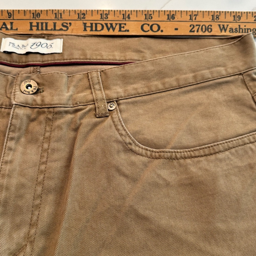 Jos A Bank 1905 Men Tailored Fit Tan Brown 5 Pocket Pants 38x29 NWT Chino Khaki - Picture 4 of 10